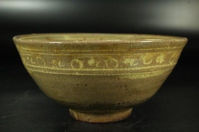 Kiyomizu Ware Chawan Matcha Tea Bowl Crane Mishima by Mashimizu Kuro Roku 5.5 in