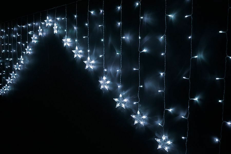 Tenda 215 Led Bianco Freddo Star Stelle 3x1mt Esterno Luci Natale Natalizie dfh