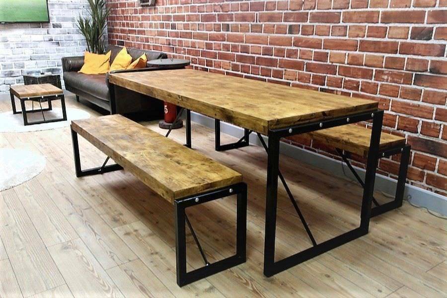 4ft Industrial Reclaimed Rustic Pine Dining Kitchen Table Benches