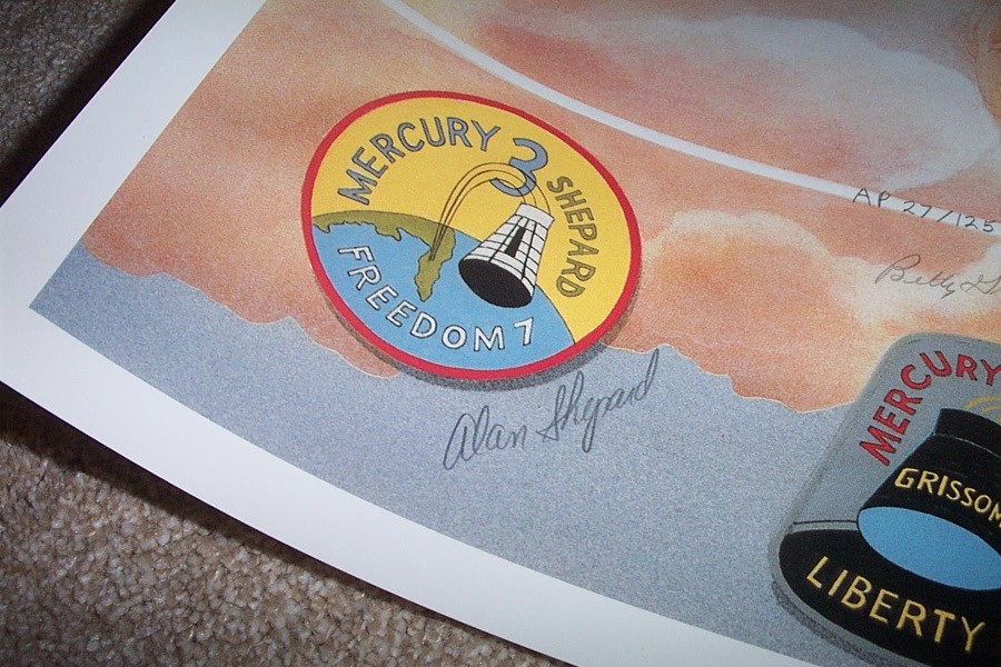 Mercury 7 Print Signed Shepard Glenn Cooper Artist Proof Astronauts Bishop