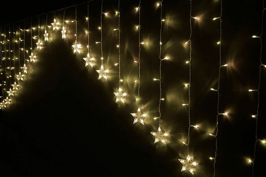 Tenda 215 Led Bianco Caldo Star Stelle 3x1mt Esterno Luci Natale Natalizie dfh