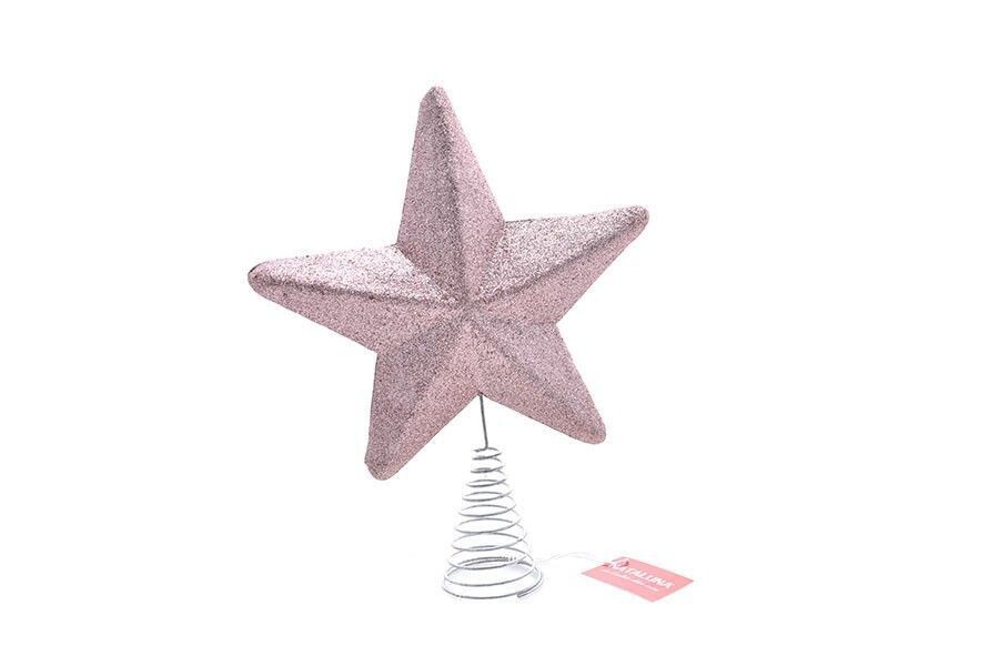 Puntale Albero Di Natale Stella Glitter Rosa Topper Decorazione 26cm dfh