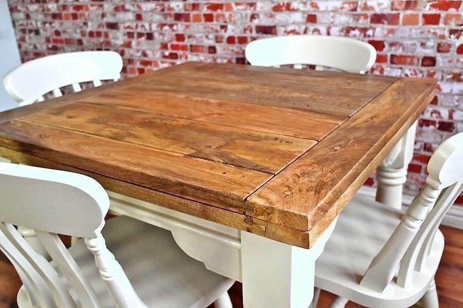 Rustic Extending Farmhouse Dining Table Set Oak StyleDrop Leaf Painted