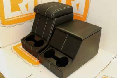 LRI black stitch LEATHER arm rest cubby box +cup holders Fit Land Rover Defender