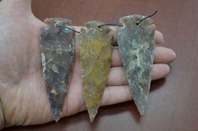 3 PCS ASSORT AGATE STONE ARROWHEAD HOLE PENDANT 3 1/2'' - 4'' #T-2020