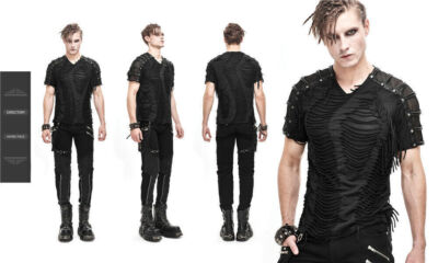 Steampunk Gothic Casual T-shirt Men's Broken Hole Decoration Cotton Slim Top