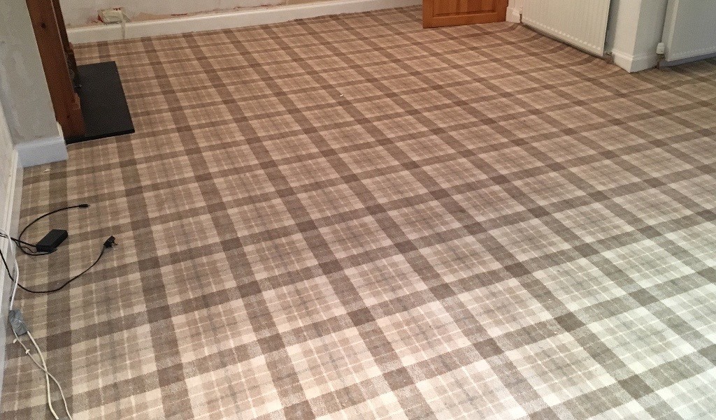 Tartan Carpet (Grey/Beige) + underlay. Excellent quality. Total area