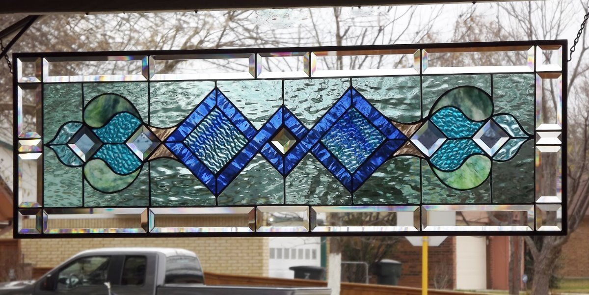 ••Mystique •• HUGE -Beveled Stained Glass Window Panel • 40 3/8” x 13 3/8”