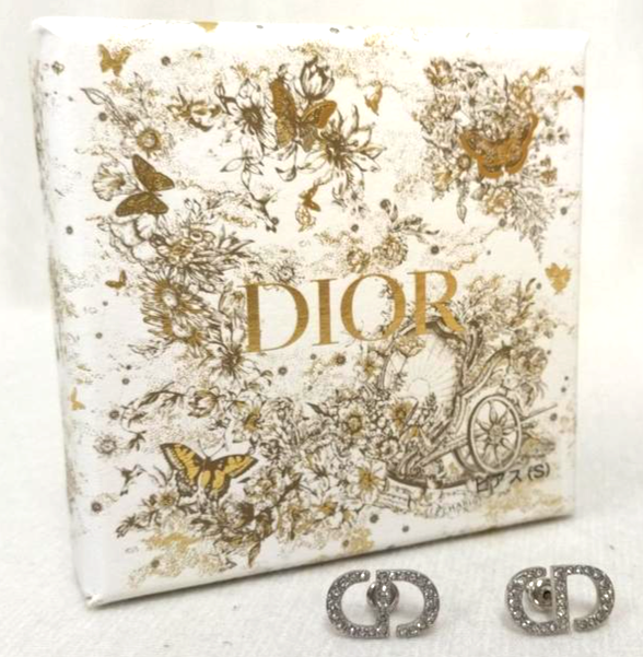 Christian Dior Petit CD Silver Metal Crystal Stud Earrings Christian Dior Petit CD Silver Metal Crystal Stud Earrings