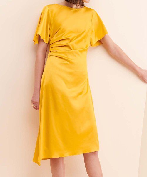 MSRP $138 O.P.T. Yellow Molten Side-Ruched Midi Dress Yellow Size XS | eBay