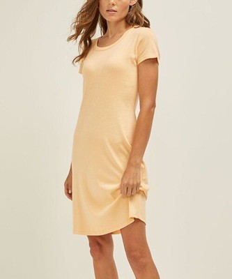 Three Dots Apricot Ice Short-Sleeve Crewneck T-Shirt Dress M