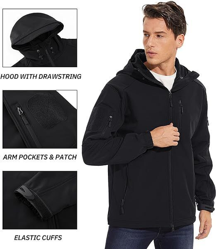 Men Waterproof Tactical Soft Shell Jacket Coat Fleece Lined Zip Up Hoodie Jacket