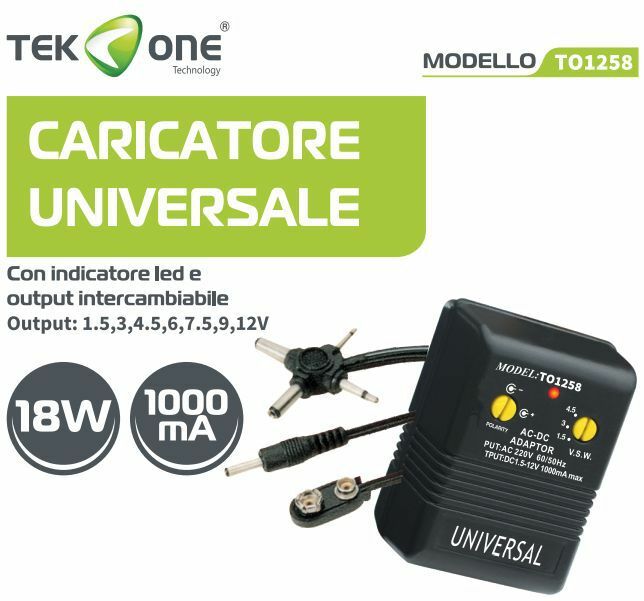 Alimentatore Trasformatore Universale TeKone To1258 18W 1000mA Con Led hsb