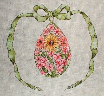 Vintage Floral Pinks & Daisy Egg Hand Painted Needlepoint Canvas Dennis Kyte MZC