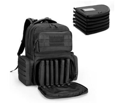 LARGE Tactical 6 Pistol Backpack Gun Bag Shooting Range Hunting Ammo Accessories