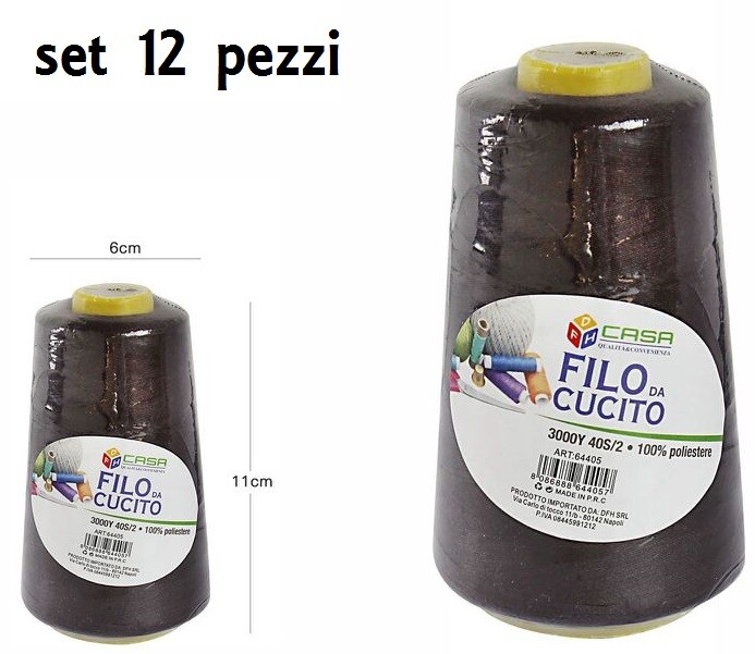 Set 12 Pz Filati A Cono Filo Poliestere Cucito 3000Y 40S/2 Marrone 64405-20 dfh