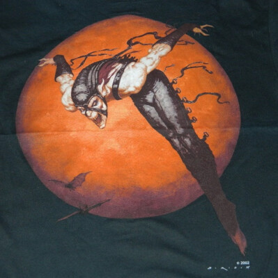 Moon Dog, Brom Art of a Vampire in Leather Liquid Blue T-Shirt NEW UNWORN