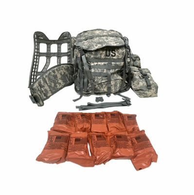 MRE Meals Ready to eat Humanitarian Daily Rations With used Ruck Sack
