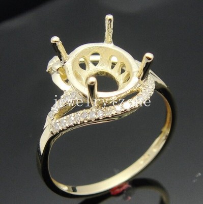 Solid 10k Yellow Gold Women's Party SI/H Diamond Fine Semi Mount Ring 8X9mm Oval