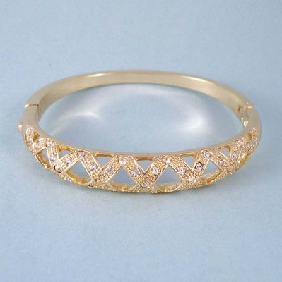 Gold, CZ Textured Basketweave Cuff Hinged Bangle Bracelet Designer Inspired USA