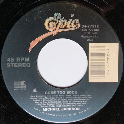 Michael Jackson - Gone Too Soon (7'', Single) NM or M- - 3244389992