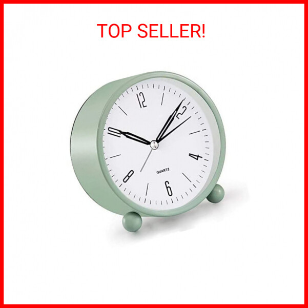 Analog Alarm Clock, 4 inch Super Silent Non Ticking Small Clock with Night Light