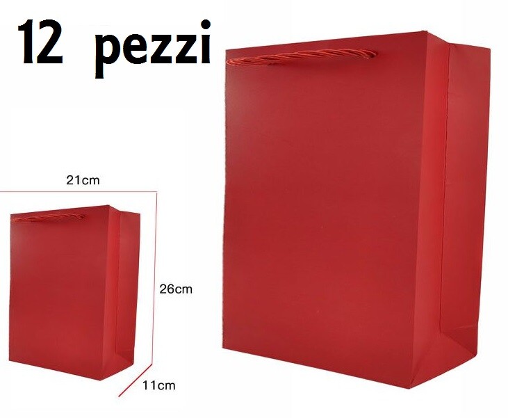 Set 12 Pezzi Buste Borsa Da Regalo Sacchetti Colore Rosso 21x26x11cm dfh
