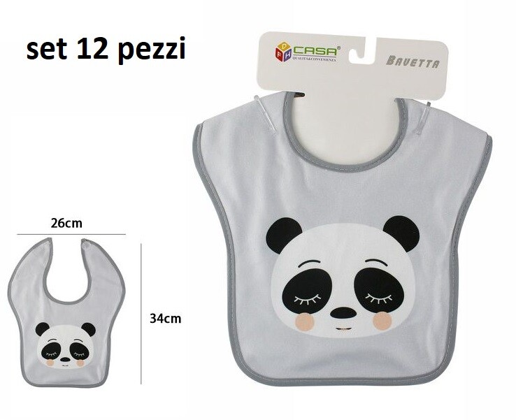 Set 12 Pezzi Bavetto Bavaglino Neonato Pappa Bambini Panda Grigio dfh
