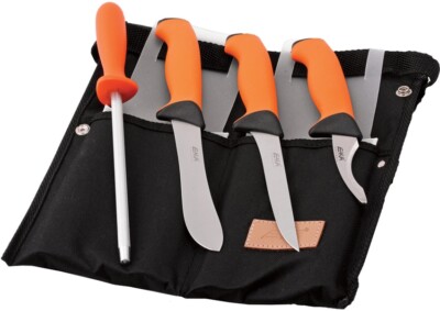 EKA Butcher Set Fixed Knife Sandvik 12C27 Steel Blade Orange Santoprene Handle