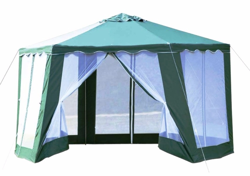 Homebase Jura Hexagonal Navy Blue Gazebo 4m x 4m with Sides and storage