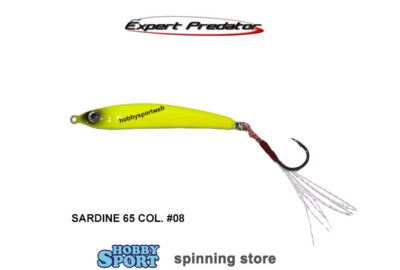 SPIN JIG SARDINE 65  COLORE 08 YELLOW 6,5 GR CON ASSIST HOOK  EXPERT PREDATOR