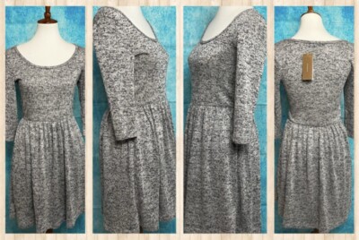 francesca s Buttons womens Heather Gray knit dress 3/4 sleeve size Medium NWT