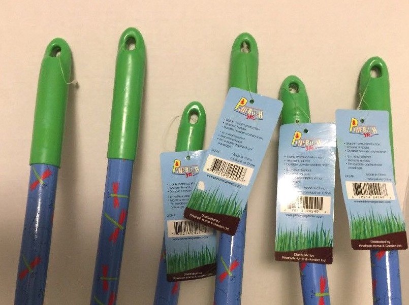 PINEBUSH JUNIOR SIZE GARDEN TOOLS RAKES SHOVEL HOE BRUSH BUTTERFLY NET-SET OF 6