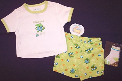 NWT All Mine Infant Boy's 4 Pc. Alligator Lifeguard Shorts Outfit Set, 6-9 Mos.