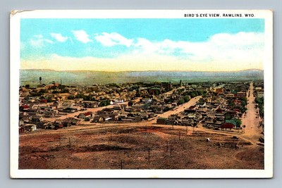 Rawlins,WY Bird's Eye View Carbon County Wyoming Vintage Postcard