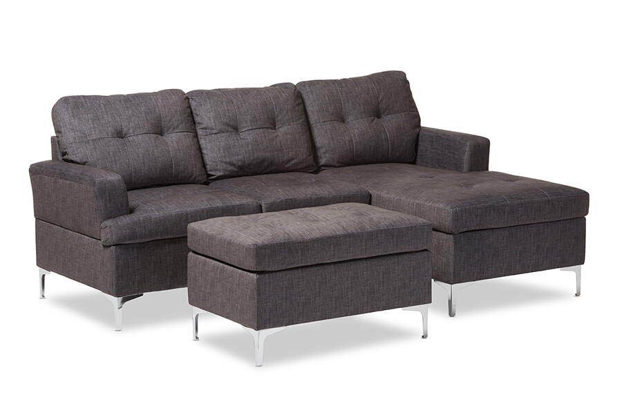 Baxton Studio Riley Grey Fabric 3-Pcs Sectional Sofa with ... Baxton Studio Riley Grey Fabric 3-Pcs Sectional Sofa with ... on Riley 3 Piece Sectional Charleston id=39901