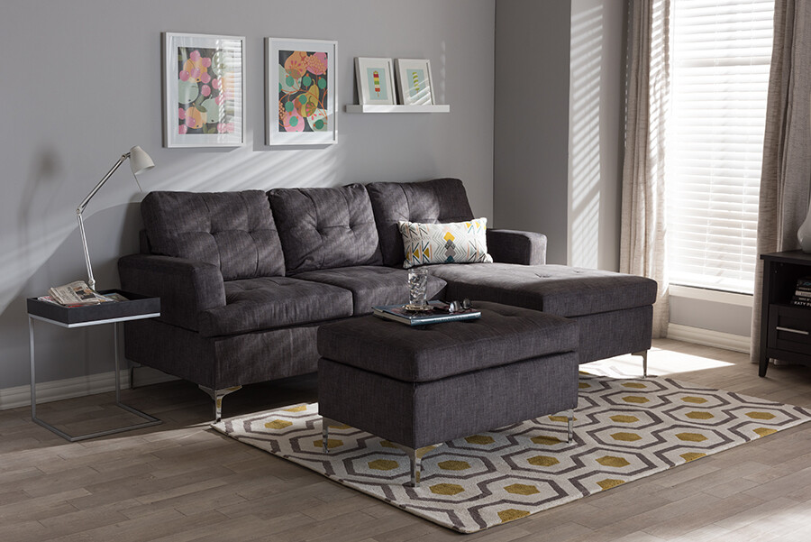 Baxton Studio Riley Grey Fabric 3-Pcs Sectional Sofa with ... Baxton Studio Riley Grey Fabric 3-Pcs Sectional Sofa with ... on Riley 3 Piece Sectional Charleston id=45139