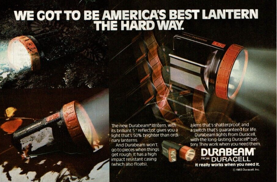 eBay listing image for 1984 Vintage Print Ad Durabeam From Duracell We Got To Be America's Best Lantern