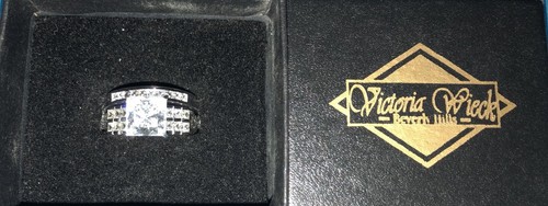 New Victoria Wieck 14k White Gold 3ct Princess Cut Absolute Wedding Set Size 9