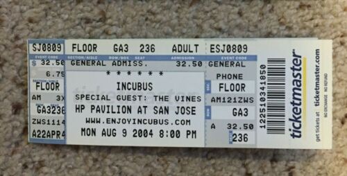 Incubus & The Vines 2004 Full CONCERT TICKET STUB  @ HP Pavilion at San Jose