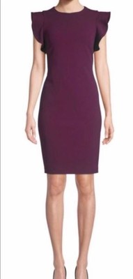 

Женское платье Calvin Klein с рюшами на рукавах, баклажановый,  лет, Aubergine