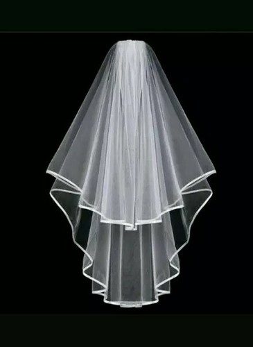 Bridal Wedding Veil 2 Tier Comb Attached Handmade Elbow Length Ivory