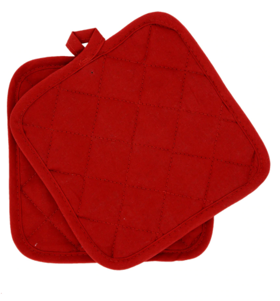 Home Collection 100% Cotton 2 Pot Holders Set ~ Red