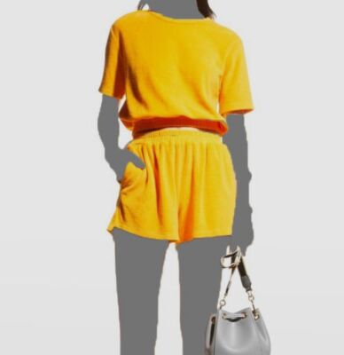 $99 Monrow Women's Orange Crewneck Terry Cloth T-Shirt Top Size L