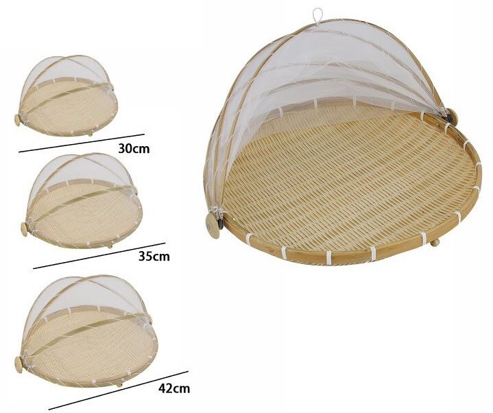 Set 3 Pezzi Coprivivande Con Rete Antimosche Varie Misure Base Bambù dfh