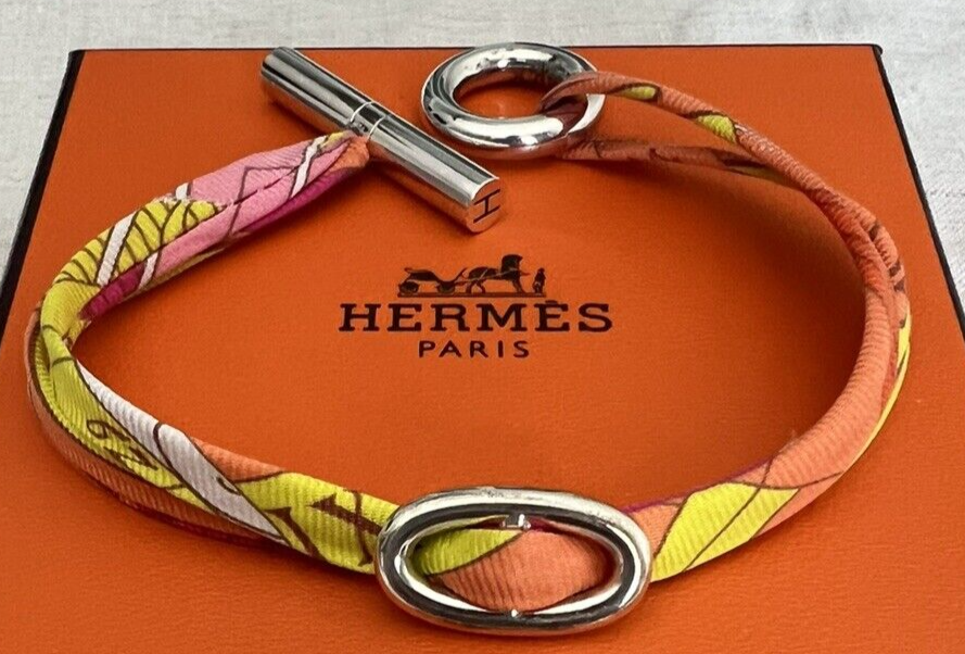 HERMES Skipper Sterling Silver 925 Toggle Spaghetti Silk HERMES Skipper Sterling Silver 925 Toggle Spaghetti Silk