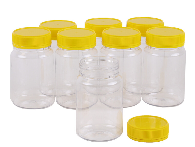 Round Plastic Honey Jar 500gm With Yellow AntiTheft Lid Food container