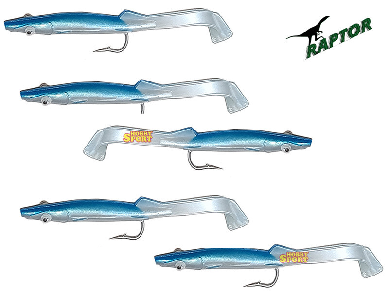 RAGLOU RAPTOR SILICONICO mm 80 COL  BLUE BIANCO conf 5 pz TRAINA BARCHINO