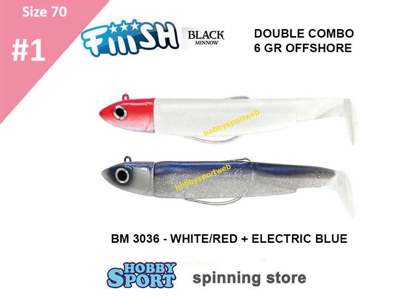 BLACK MINNOW FIIISH SIZE 1BM 3036 WHITE RED + ELEC. B 6GR DOUBLE COMBO OFFSHORE