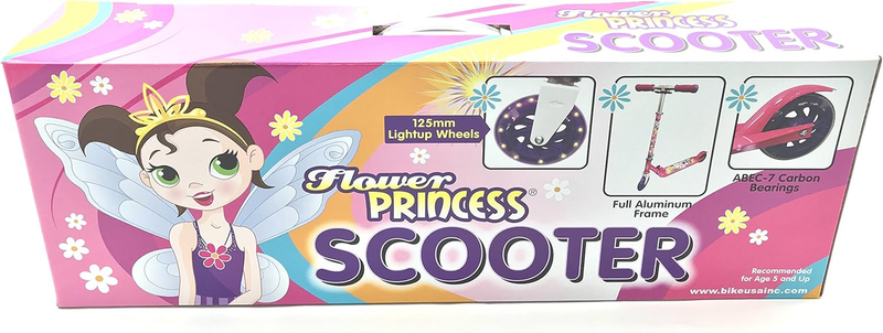 Flower Princess Folding Aluminum Girls Folding Kick Scooter with LED Light up Wh